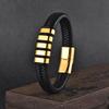 Mens Stainless Steel Braided Leather Bracelet With Magnetic Clasp Geometric Design Fashion Accessory Office Casual Wear