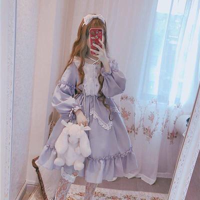 Japoniška Lolita Stilius Rudens, Žiemos Moteriška Suknelė Princesė Suknelė su raukta apykakle, stora, stora suknelė Miela Elegantiška vakarėliui skirta suknelė Kawaii