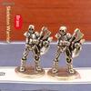 Vintage Brass Skeleton Warrior Figurines - Medieval Ax-Wielding Mini Statues for Desk Decor & Collection