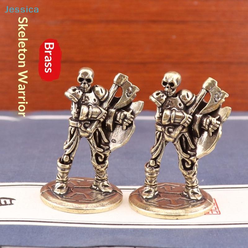 Vintage Brass Skeleton Warrior Figurines - Medieval Ax-Wielding Mini Statues for Desk Decor & Collection