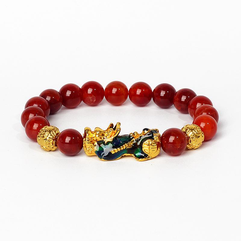 Feng Shui Black Obsidian Wealth Bracelets Men Color Changed Pi Xiu Bracelets Women 10mm Dragon Mantra Bead Bangle Lucky Jewelry