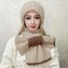 Winter Knit Hat Scarf Set Large Head Circumference Elastic Warm