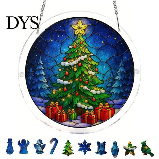 Home Window Hanging Ornament Christmas Acrylic Puzzle Suncatcher, Holiday Tree Snowman Stockings Red Bird Sun Catcher Stained Glass Art Kit