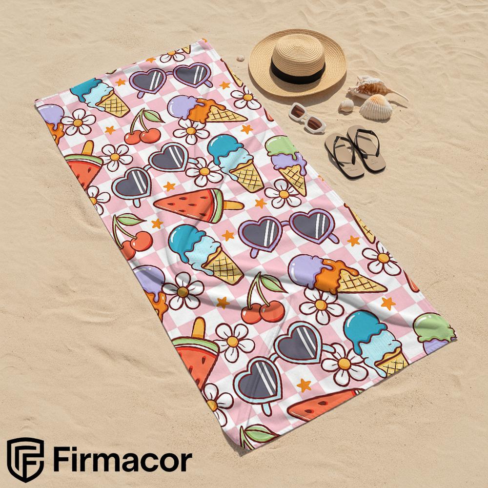 Checker Ice Cream Daisy Cartoon Anime Beach Towel Microfiber Quick Dry Super Absorbent Soft Bath Towel for Kids Adults Travel