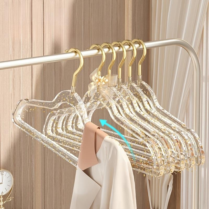 10Pcs Clear Clothes Hangers Acrylic Hanger Clothing Organizer Wardrobe Pants Coat Hanger Drying Rack Transparent Gold Hook