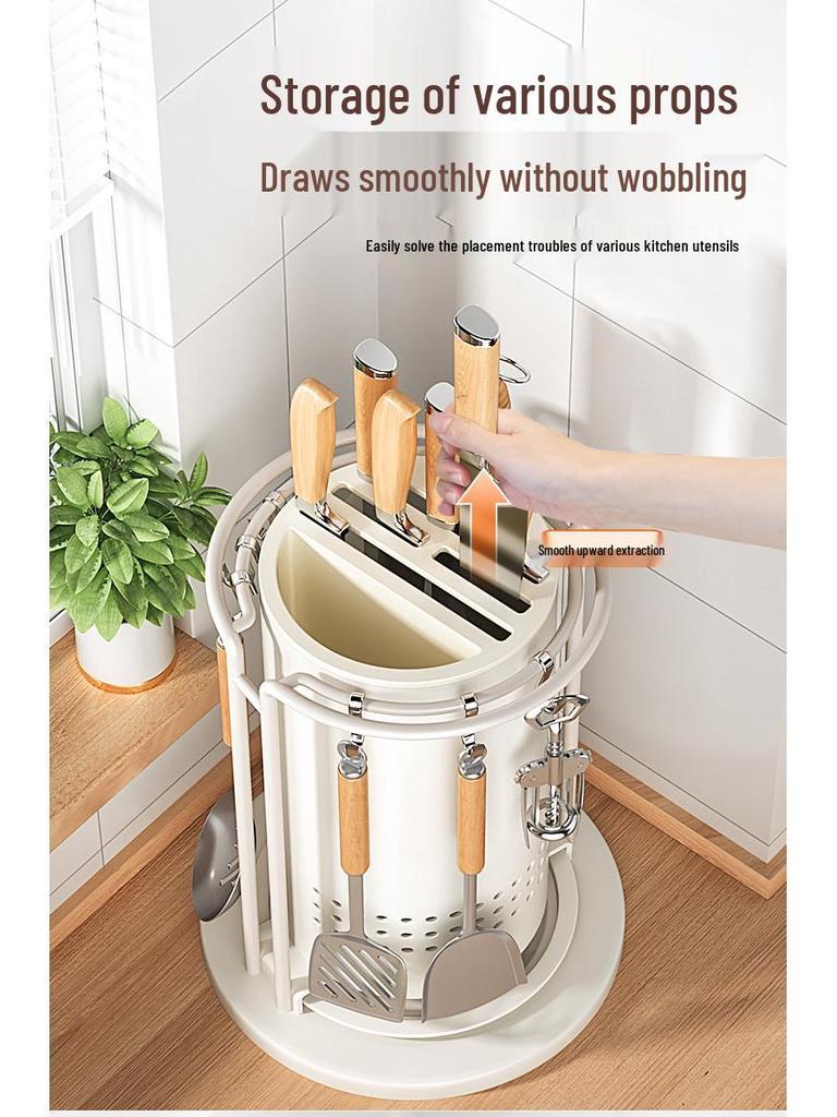 Multifunktionaler Küchenmesser- und Utensilienhalter: Drehbarer Aufbewahrungsständer für Messer, Spatel, Löffel, Essstäbchen und Hackmesser.