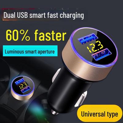 Universal Dual USB Fast Car Charger with Digital Display & Dual Cigarette Lighter Adapter