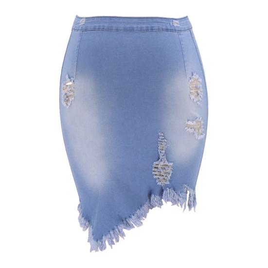 

Модная эластичная джинсовая юбка-миди облегающего кроя с асимметричным подолом для повседневной носки 2XL светло-синий