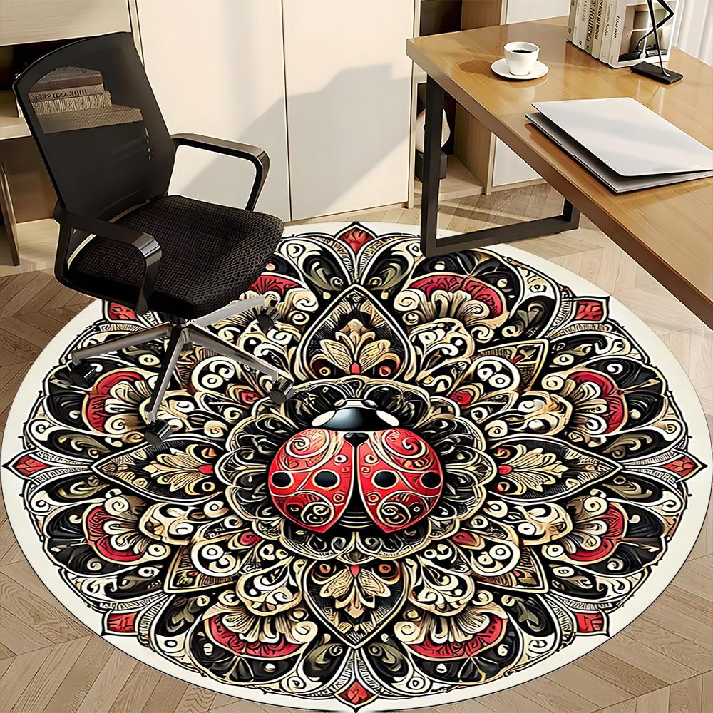 1pc Ladybug Mandala Artwork Chair Carpet for Office, Round Non Slip Durable Large Size Office Carpet, Suitable for Office