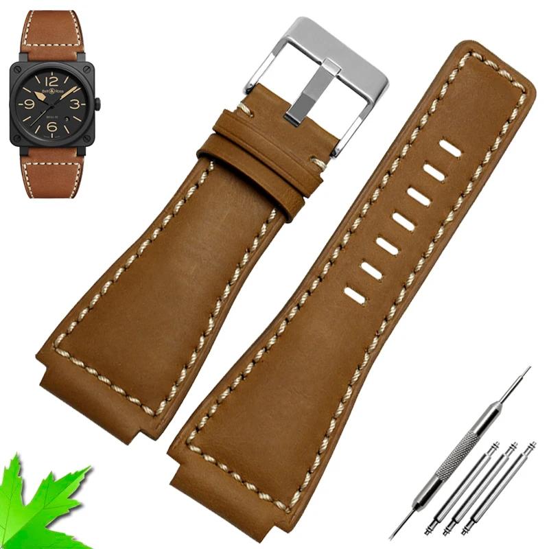 35mm*24mm Genuine Leather Watchband Men's wristband for Bell Ross BR-01 and BR-03 Strap Wrist Belt Bracelet + Tool