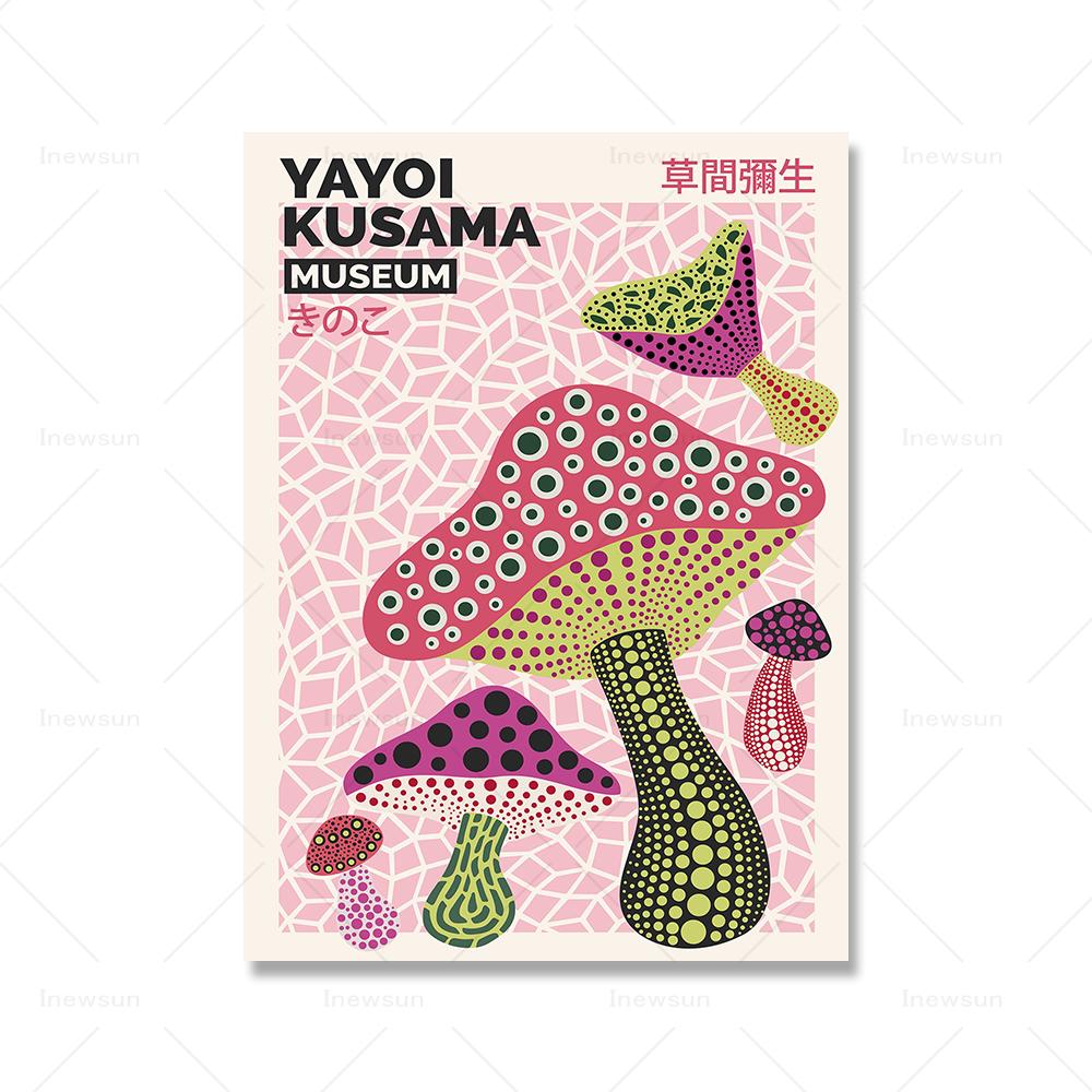 Yayoi Kusama Exhibition Poster Mushrooms Pumpkin Print Wall Decoration Japanese Vintage Canvas Painting Home Decor