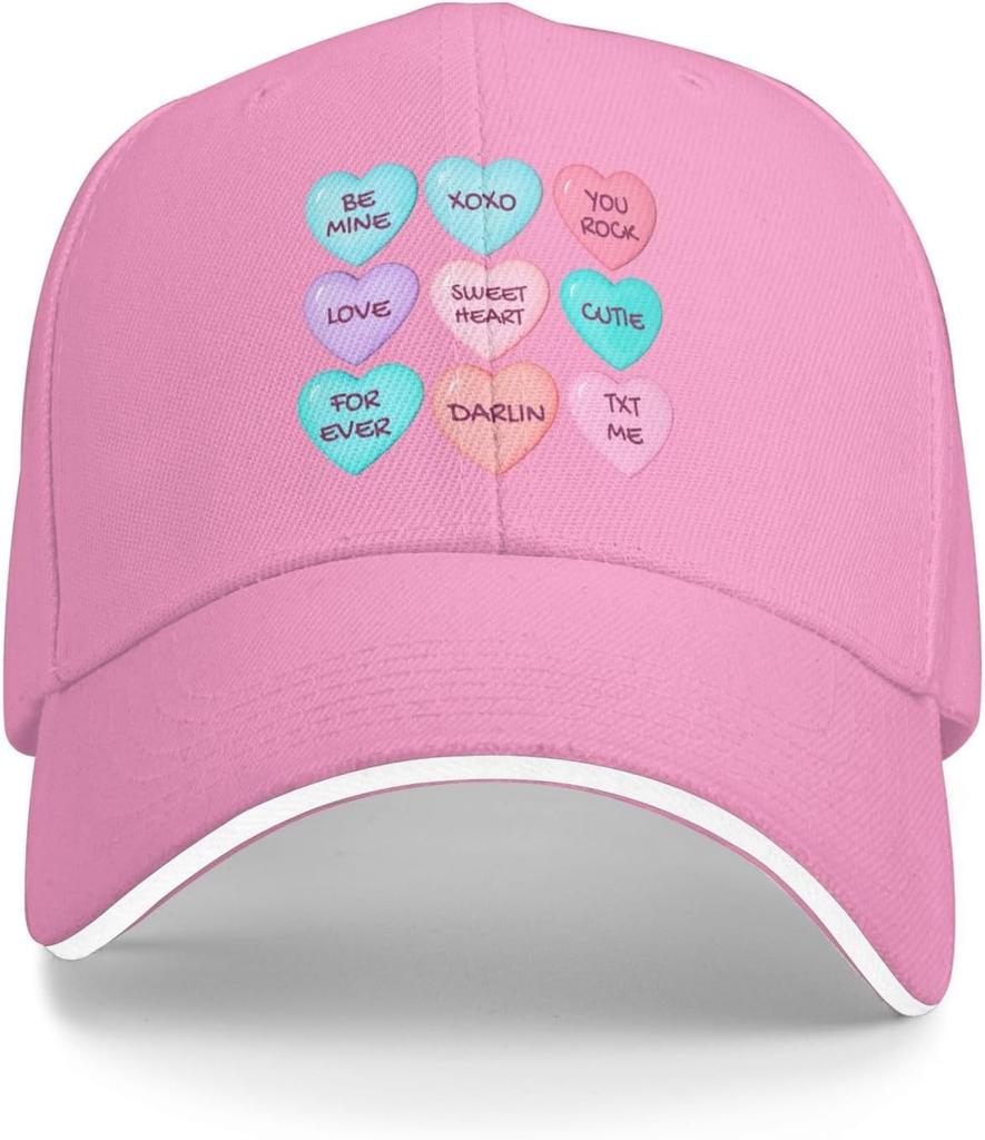 Candy Hearts Themed Baseball Cap Polyester Casual Sun Protection Adjustable Hat for Unisex