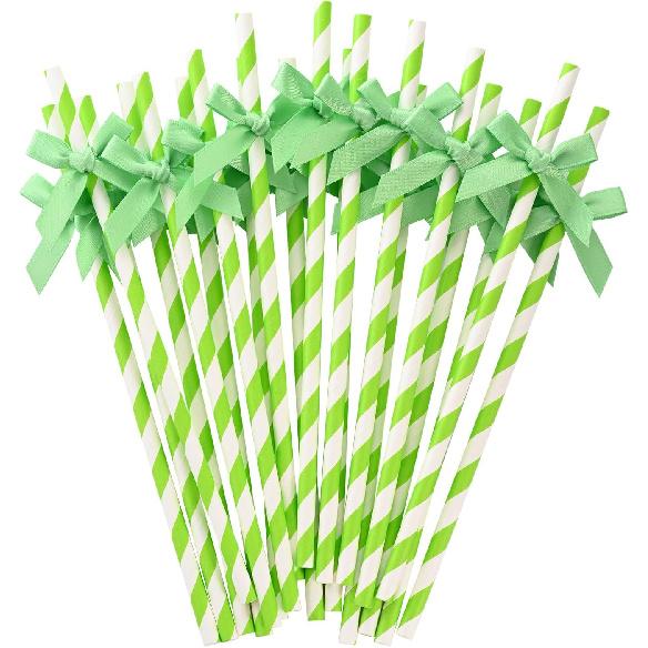 20pcs Pink Bow Straw, 7.7inch Biodegradable Cute Paper Straw, Wedding, Picnic, Birthday, Party Supplies for Juice Coffee Tea Cocktail Smoothie