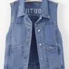 Women's Plus Size Embroidered Denim Vest with Big Pockets - Autumn Sleeveless Cardigan
