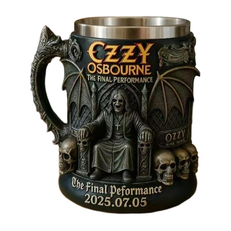 Halloween 3D Ozzy Osbourne Commemorative Stainless Steel Mug - Skull Water Beer Coffee Cup for Drinking 401-500ml