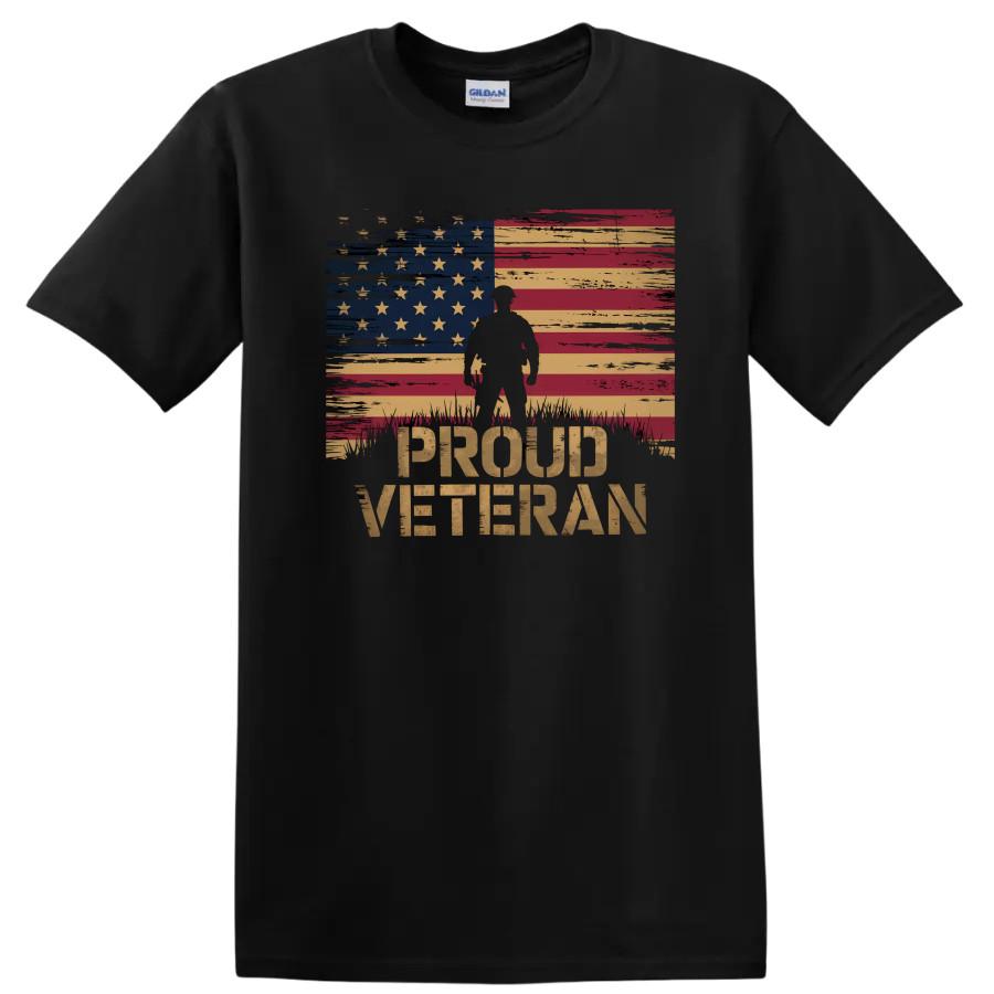 Proud Veteran American Flag Silhouette Graphic T Shirt Military Tee