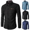 Men Spring Autumn Shirt Solid Color Long Sleeve Single-breasted Versatile Slim Fit Lapel Shirt Top Streetwear