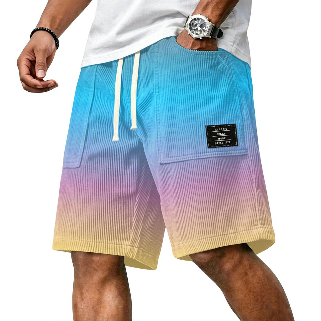 Herren Freizeit Corduroy Kordelzug Shorts Farbverlauf Stil mit Buchstaben Aufnäher Klassisch Bequem Sitz Sommer Strandkleidung