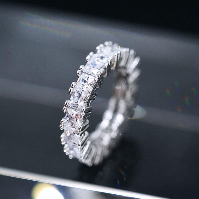 Neue Trendy Frauen Hochzeit Ewigkeit Ringe Voller Zirkonia Hochwertige Aussage Schmuck Silber Farbe Ring