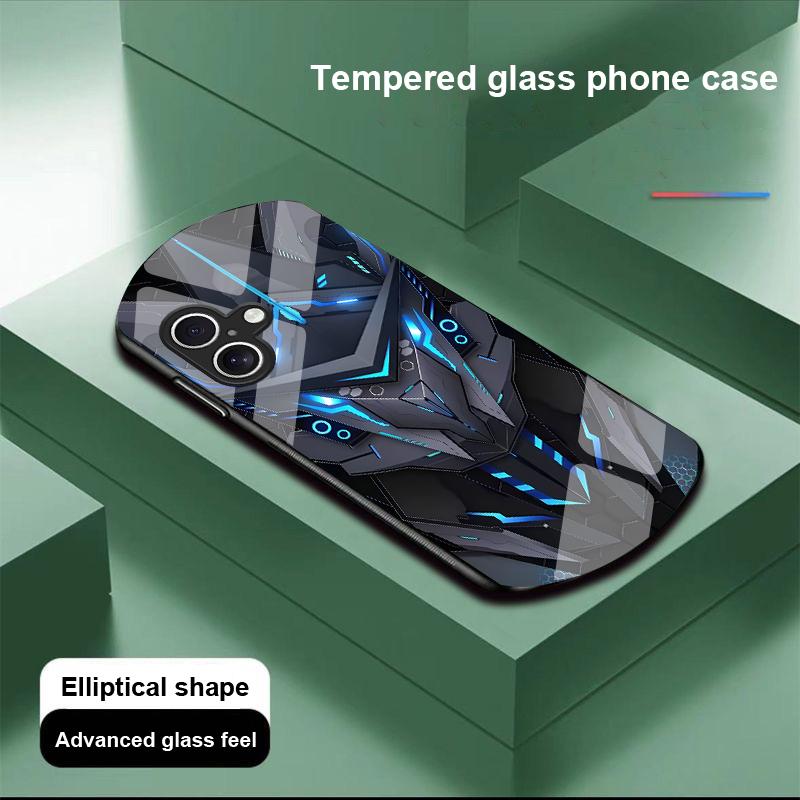 Kreativer Mech Für Apple IPhone 16 11 13 15 14 Pro Max 12 Mini 7 8 Plus XR X XS SE Elliptisch Geformte Handyhülle aus Gehärtetem Glas