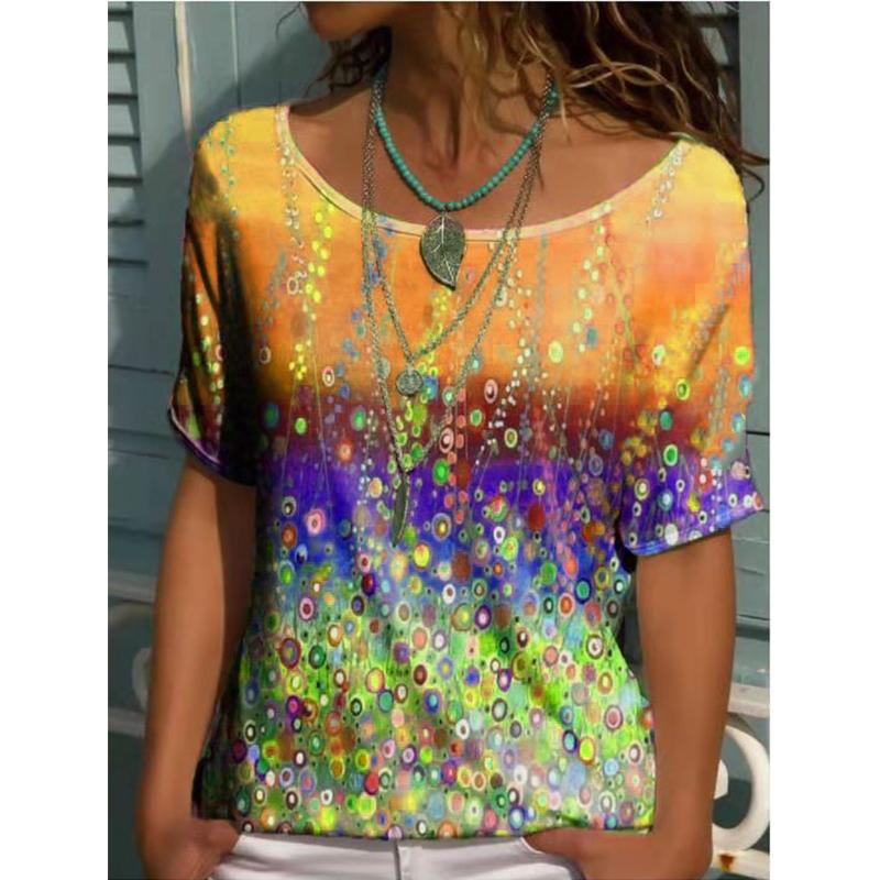 

Женская летняя футболка с красочным принтом в стиле ретро, с коротким рукавом, повседневная, с принтом, топы 6XL жёлтый