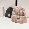 Wool hat women's autumn and winter alphabet patch versatile warm plush knitted hat big head circumference ear protector cold hat
