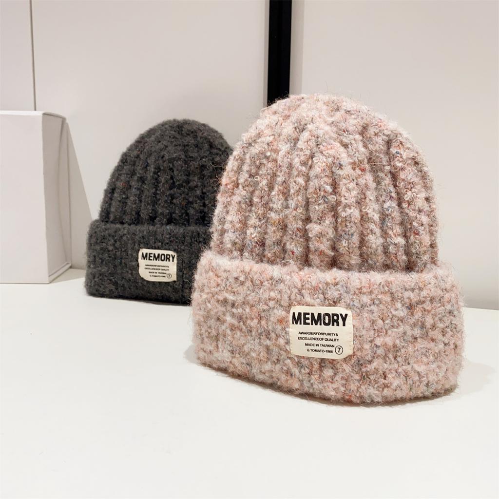 Wool hat women's autumn and winter alphabet patch versatile warm plush knitted hat big head circumference ear protector cold hat