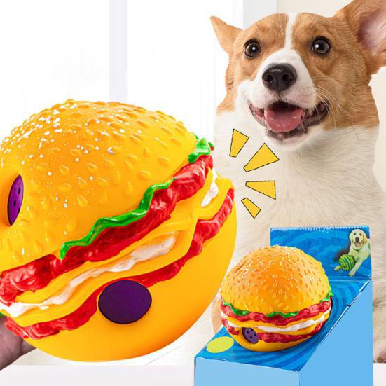 Haustierspielzeug, Burgerform, Kichergeräusch, lockt bissfest, Zahnpflege, multifunktionale Zahnreinigung, Spielspielzeug, Hund, wackelt, Kicherball, Heimtierbedarf
