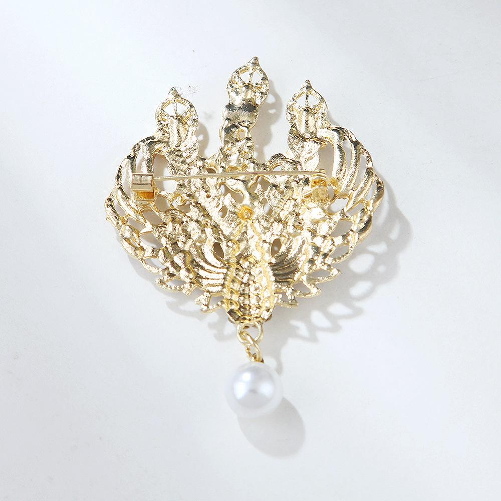 Chinese Style Retro Birds and Phoenix Luxury Enamel Phoenix Alloy Brooch Female Pearl Aurora Suit Accessories Long-Lasting Color Exquisite Brooch Gift