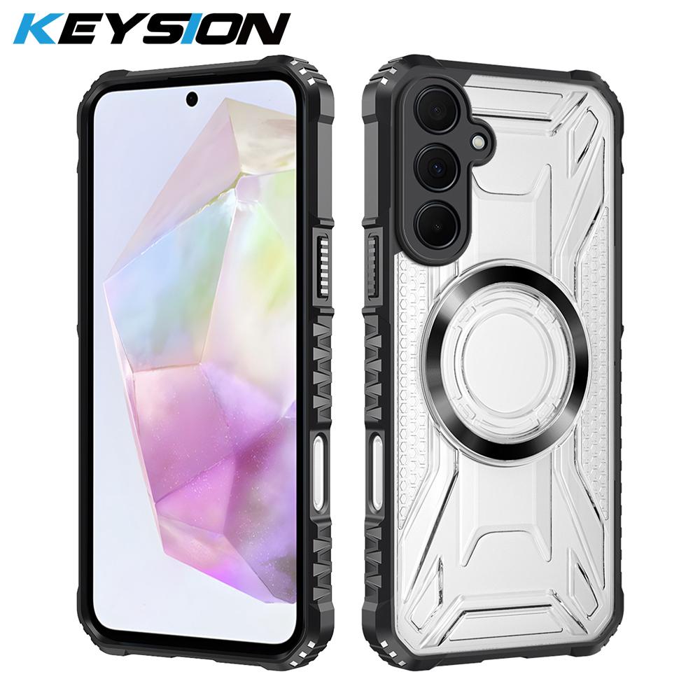KEYSION Transparent Magnetic Case for Samsung A55 5G A35 A25 A15 Silicone+PC Shockproof Phone Back Cover for for Galaxy A05S