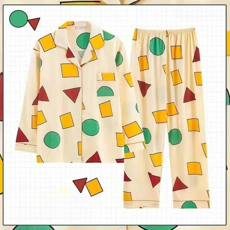 

Геометрический рисунок Осень и Зима Милый Можно носить на улице Лацкан С длинным рукавом Брюки Костюм для дома XS бежевый