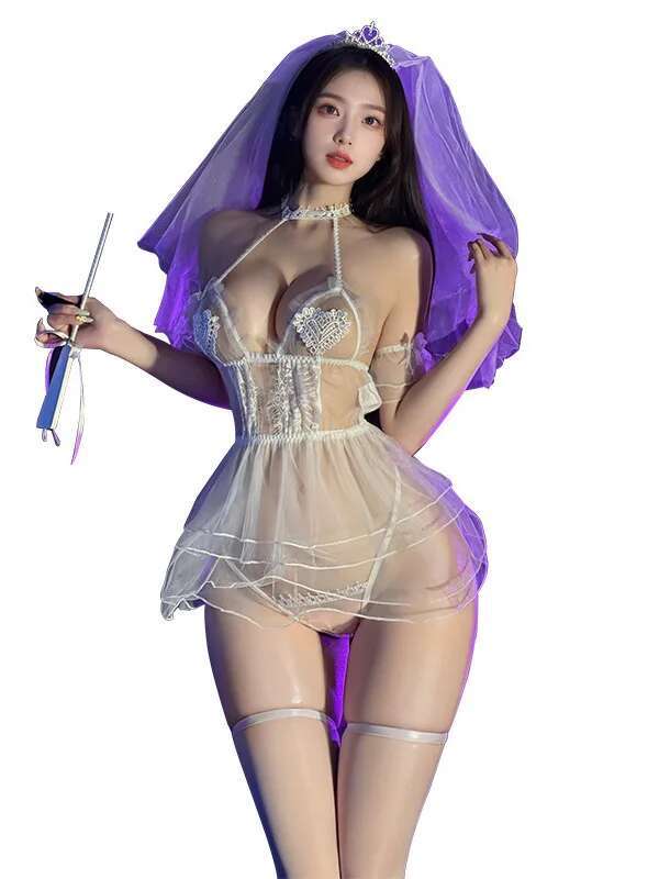Sexy Pure Desire Sweet Princess Mesh Sheer Soft Yarn Embroidery Fluffy Skirt Flower Wedding Bride Uniform Dress Elegant WUY6