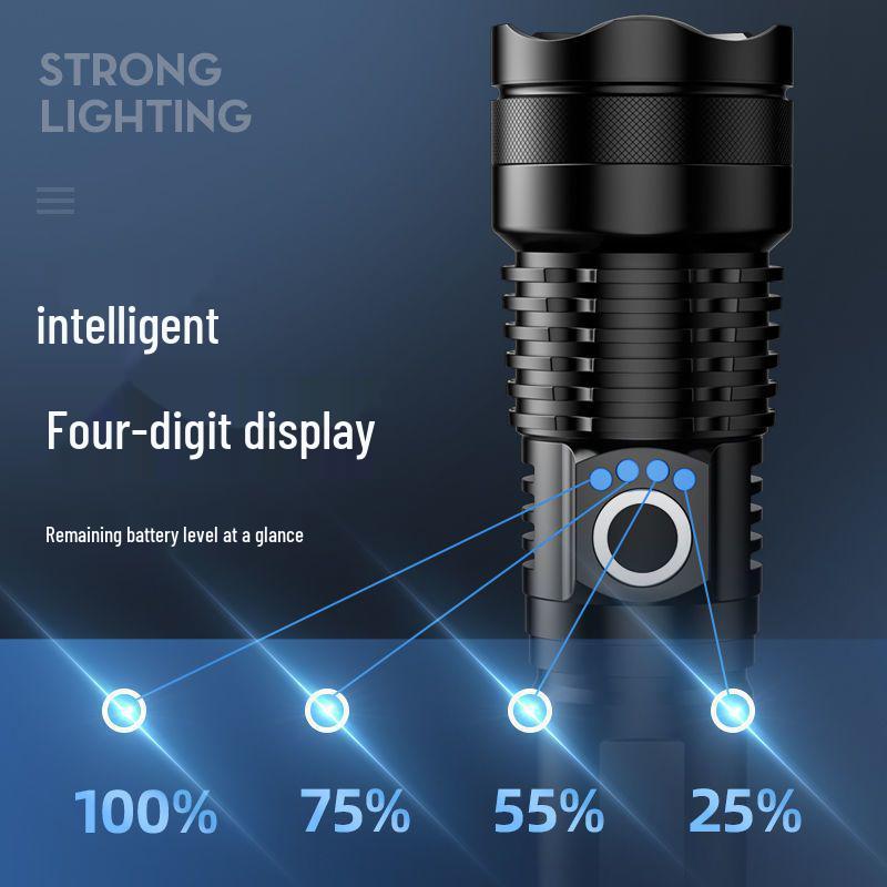 P50 Waterproof Zoomable Flashlight with Power Display and Multi-Function Lighting