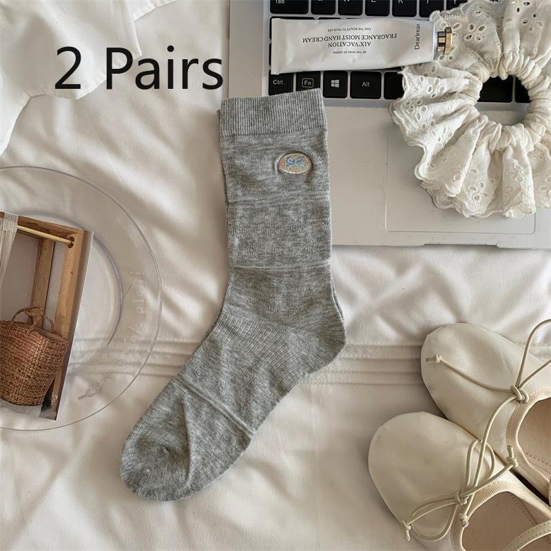 

2 Pairs of Summer Light-style Ballet-style Lace-up Embroidered Open-weave Breathable Boneless Mid-calf Socks with Multiple Layers 2 pairs сірий колір