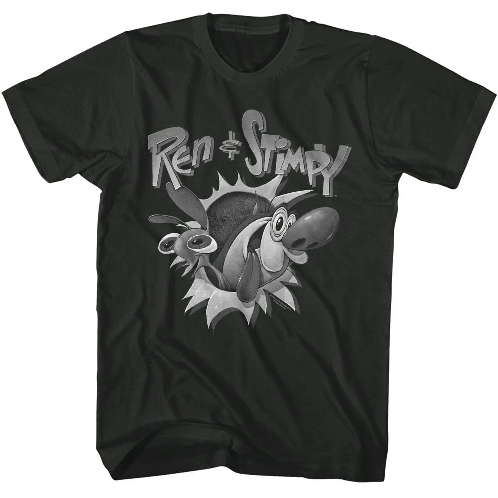 Ren & Stimpy Black & White Cartoon Logo Men s T Shirt S
