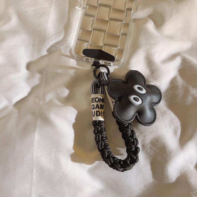 Cute Black Leather Style Phone Decoration Flower Eye Design Trendy Viral Phone Accessory