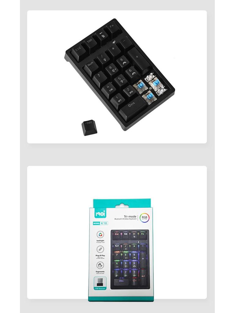 K18 Bluetooth Mechanical Keyboard: Three-Mode USB Mini External Digital Keypad for Finance and Accounting