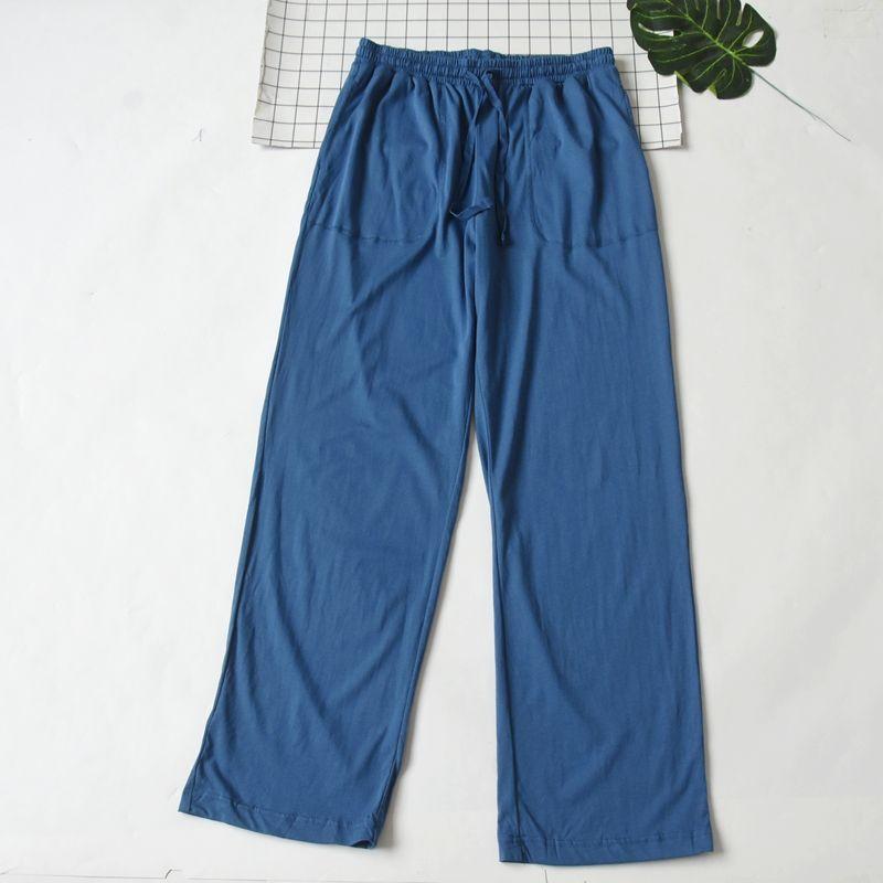 

Foreign Trade Men s Spring and Autumn Thin Knitted Cotton Pajama Pants Loose Casual Straight Home Pants Summer Air Conditioning Pants Blue XXL