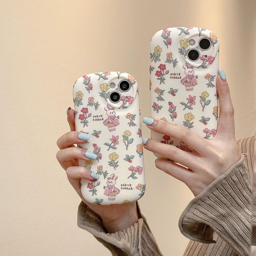 Floral Bunny Case for iPhone 17 Pro Max Apple 16 Phone Case 15/14 Soft Case Skin Feel Matte