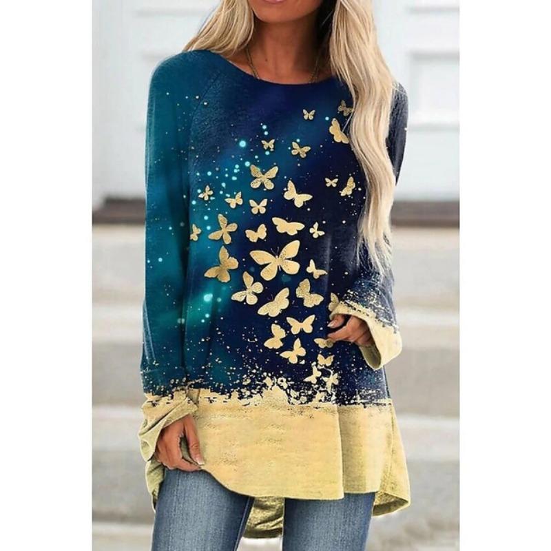 Women'S Long Sleeve T-Shirt Street Fashion Clothing Animal Print Top Round Neck Casual T-Shirt Loose Women'S Elegant T-Shirt