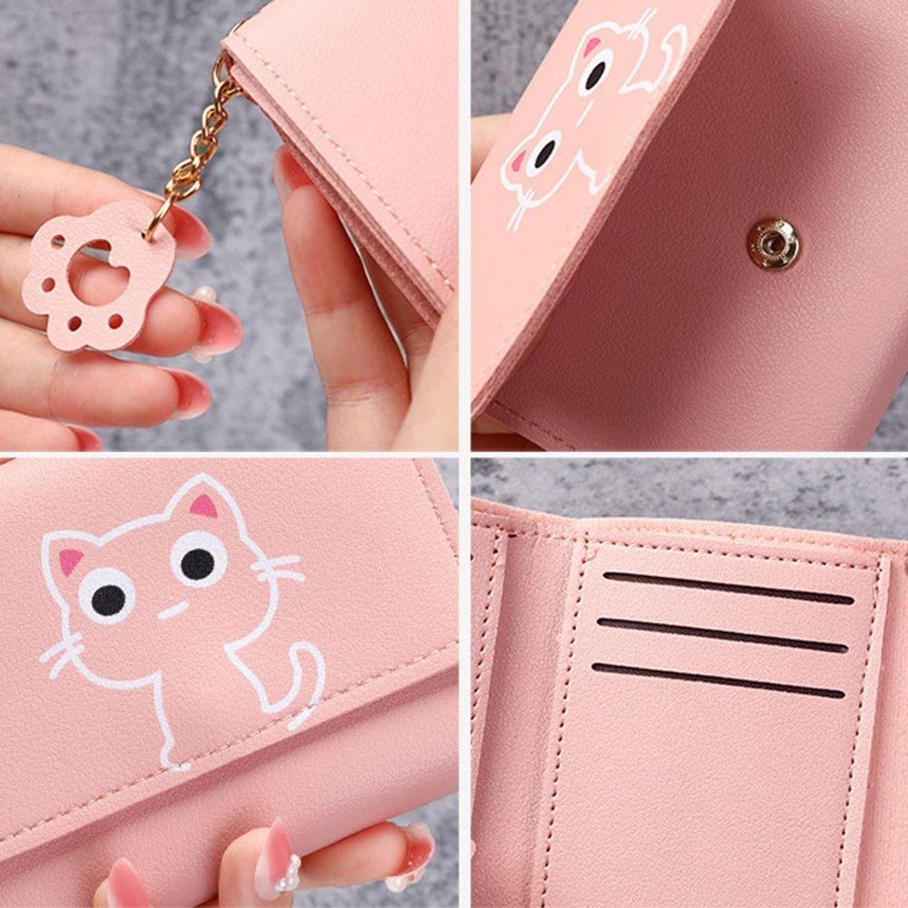 Women'S Wallet Cute Cat Short Wallet Small Genuine Leather Wallet Girls Purse Paper Clip Women'S Female Haop