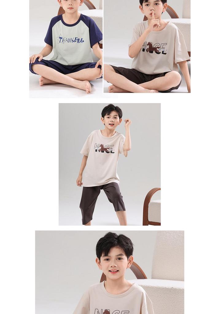 2026 Boys' Lycra Cotton Pajama Set – Thin Summer Air Conditioning Sleepwear for Kids