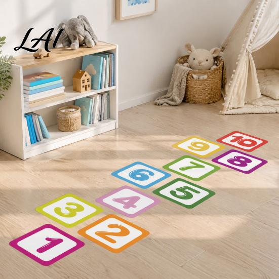 Self-Adhesive Decal Hopscotch Game Floor Sticker 1-10 Number Decal Home Wall Sticker PVC Waterproof for Kindergarten Classroom Decals