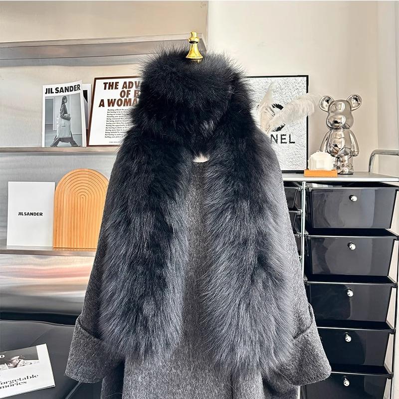 

Темпераментный шарф из лисьего меха, ручной вязки, шерстяной воротник, теплый осенью и зимой, плюс шарф из меха с длинным ворсом для женщин чёрный