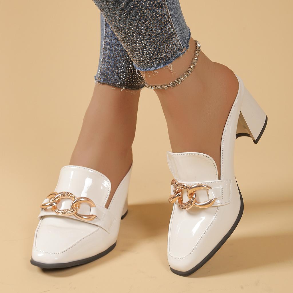 Spring Summer Women High Heel Pumps Comfortable Rubber Outsole Lazy Sandals New European Style Half Covered Single Shoes Women