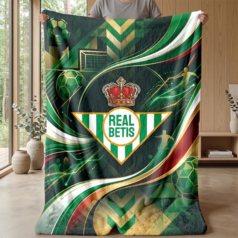 Real Betis Football Print Flannel Blanket, Soft Warm Lightweight Throw Blanket for Sofa Bed Camping