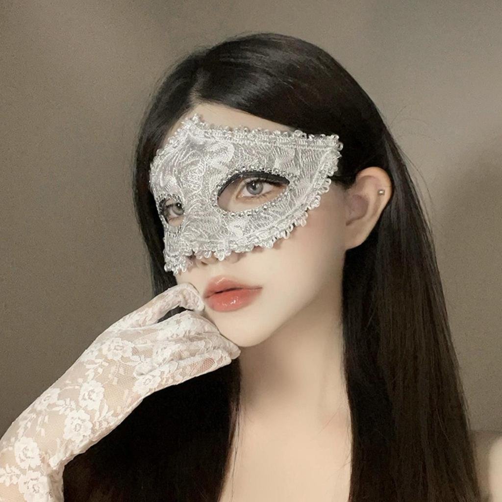 Mască de față sexy din dantelă cu pene - Accesoriu de petrecere mascat pentru Halloween