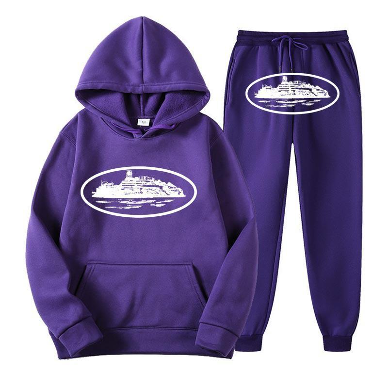 Unisex Hooded Sweatshirt Pants Set With Graphic Print Casual Sportswear
