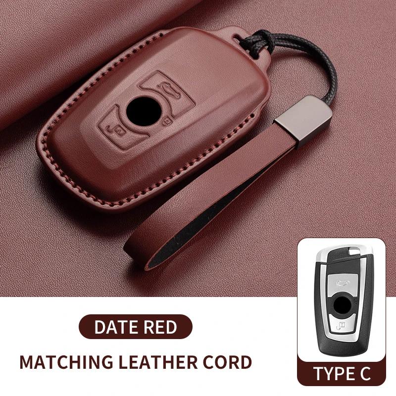 Genuine Leather Auto Smart Key Fob Cover Case Housing Fit For Bmw X1 X3 X5 X6 X7 1 3 5 6 7 Series G20 G30 G11 F15 F16 G01 G02 F48 Keyless Key Fob
