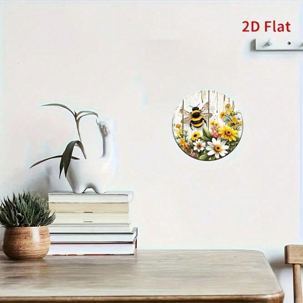 Rustikales Bienen- und Blumen-Metallwandkunstschild, 20 cm Landhausstil Heim- und Bürodekoration Plakette